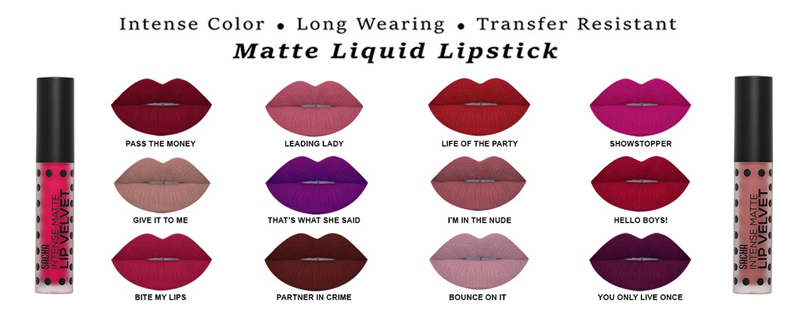 Twelve Popular Intense Matte Lip Velvet Shades are launched on AMAZON USA | Sacha Cosmetics